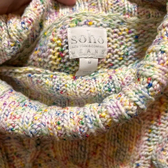 New York&Co Soho Multicolor/rainbow Cable Knit cowl/turtle neck Women's Sweater - Picture 3 of 5